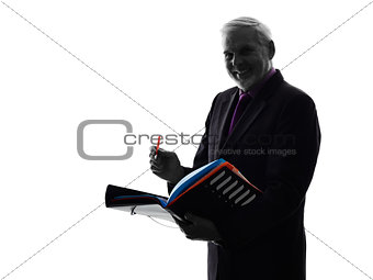 senior business man filing files documents silhouette