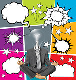 Vector Businessman in Lotus Pose Meditating With Bubble Speech