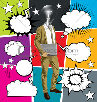 g-businessman hipster with laptopr And Bubble Speech