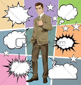 Vector Business Man Shows Well Done With Bubble Speech