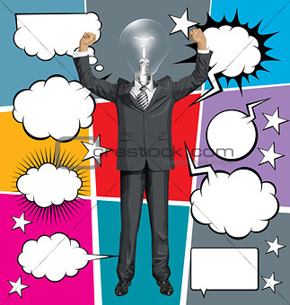 Vector Businessman With Hands Upr And Bubble Speech