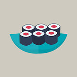 Six sushi rolls with tuna plate