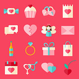Valentine day flat style icon set over pink