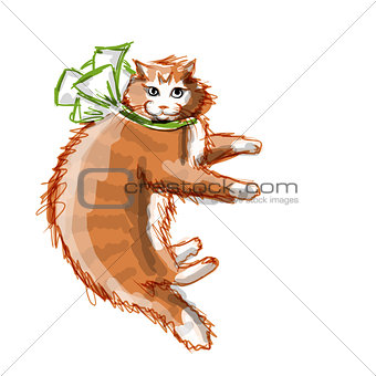 Cute orange cat, sketch for your design