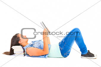 teenager girl reading book 
