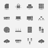 Computer Systems and Networks silhouettes icons set