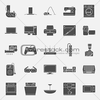 Home electrical appliances silhouettes icon set