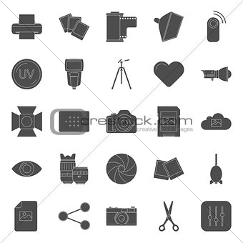 Photo equipment end editing silhouettes icons set