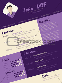 Modern curriculum vitae resume with purple stripes