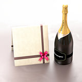 Greeting card with copy left and champagne.