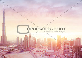 Beautiful sunset over Dubai city