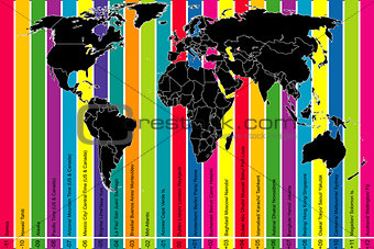 Colorful background with world map and time zones