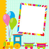 Greeting card with photo frame and cartoon train