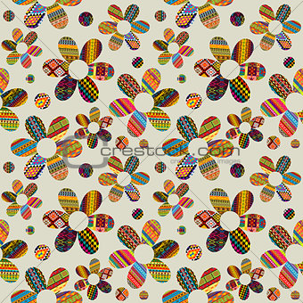 Seamless background with ethnic motifs patterned flowers