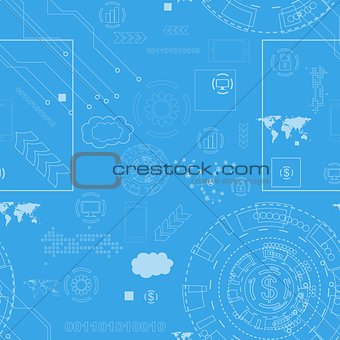 Tech engineering seamless drawing background