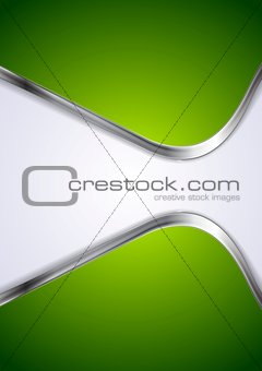 Green vector background with abstract metal waves