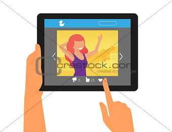 Social networking with a picture of redhair woman