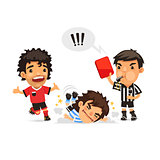 Soccer player who making tackle foul and Referee showing him red