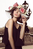 stylish girl with floral hat 