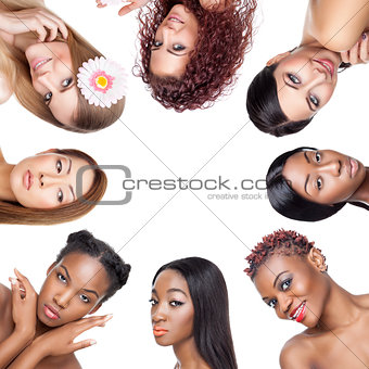 Collage of multiple beauty portaits of women with various skin tones