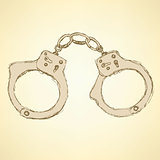 Sketch steel handcuffs in vintage style
