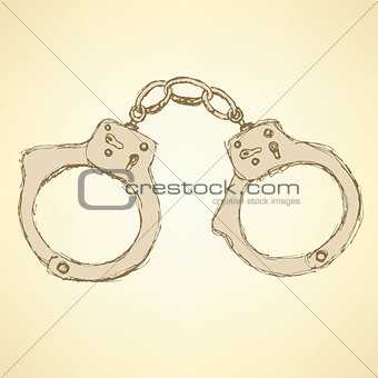 Sketch steel handcuffs in vintage style
