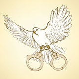 Sketch dove with handcuffs in vintage style