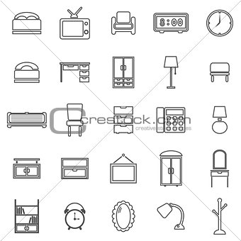 Bedroom line icons on white background