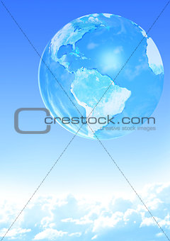 Earth on blue sky background