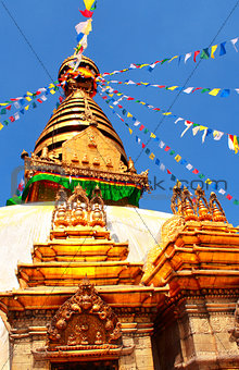 Stupa and prayer flags in Swayambhunath, Kathmandu, Nepal