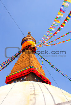 Bodnath stupa and prayer flags in Kathmandu, Nepal