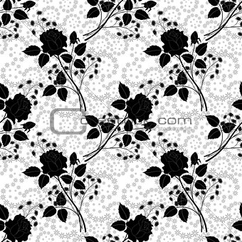Seamless floral pattern, rose silhouettes