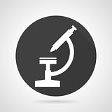 Microscope black round vector icon