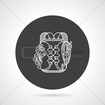 Hike backpack black round vector icon