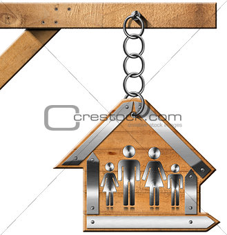 House with Family - Sign with Chain