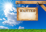 Wanted - Wooden Sign with Chain