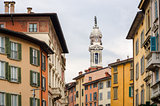 Street view with colorful houses in Bergamo, Lombardia