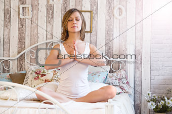 Woman doing yoga at home.