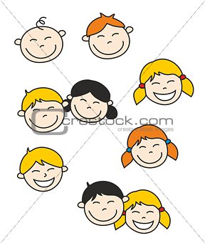 Happy kids and baby hand drawn vector illustration isolated on white background.
