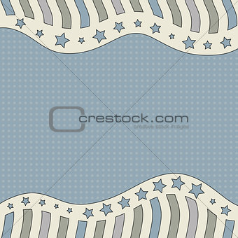 Blue and beige background with stars, dots and stripes