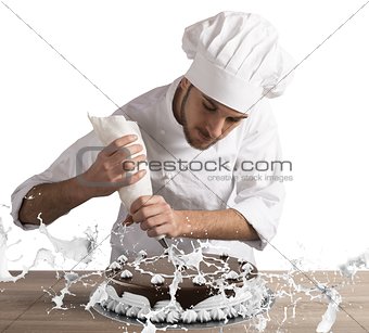 Pastry chef decorating