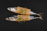Two fresh mackerel fish.