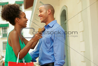 African American Couple Holding Credit Card In Panama