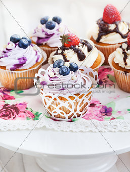 Set of  blueberry and strawberry cupcakes