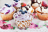 Set of  blueberry and strawberry cupcakes