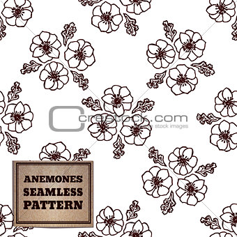 Seamless pattern with bouquet of anemones