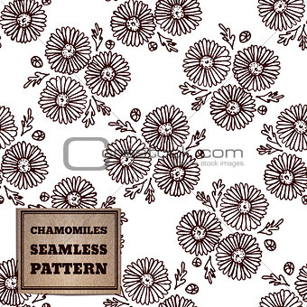 Seamless pattern with bouquet of chamomiles
