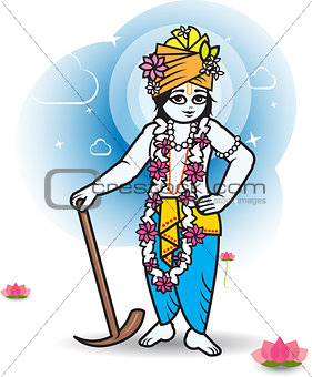 Lord Shri Balaram with plow, vector illustration.