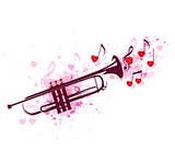 Trumpet, notes and red hearts