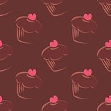 Tile vector pattern with cupcakes on brown background